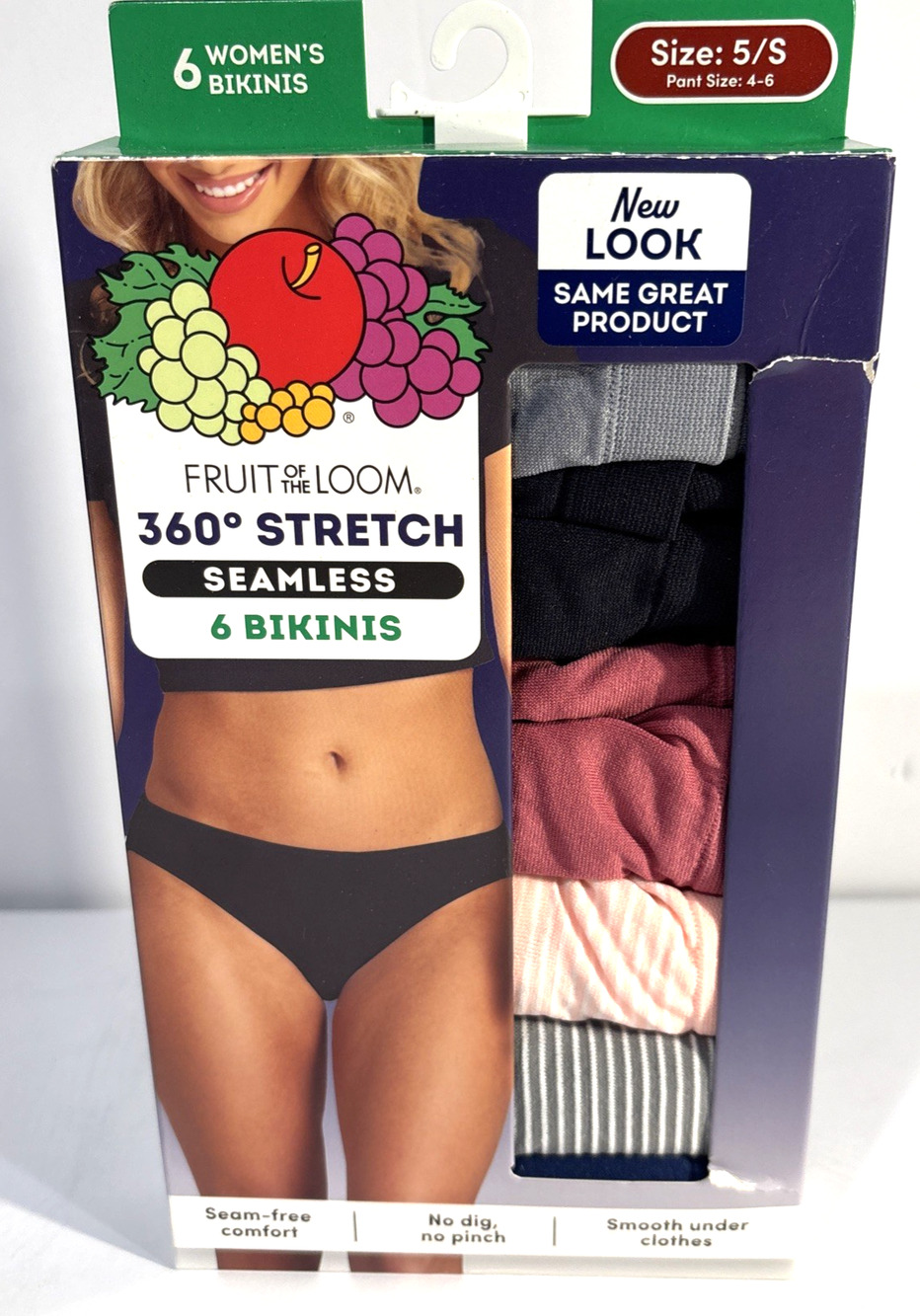 Women's Fruit Of The Loom 360 Stretch Seamless Bikinis 6 Pack Size 5/S NIB